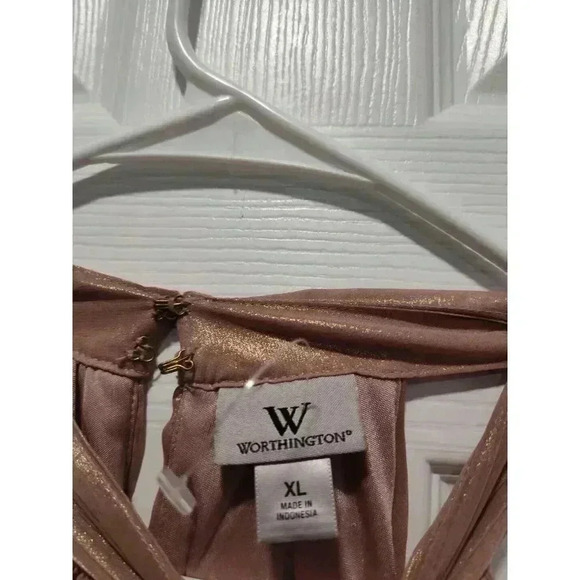 Worthington Shimmer Champagne Sleeveless High Neck Pleated Halter Blouse Top XL - Picture 9 of 10